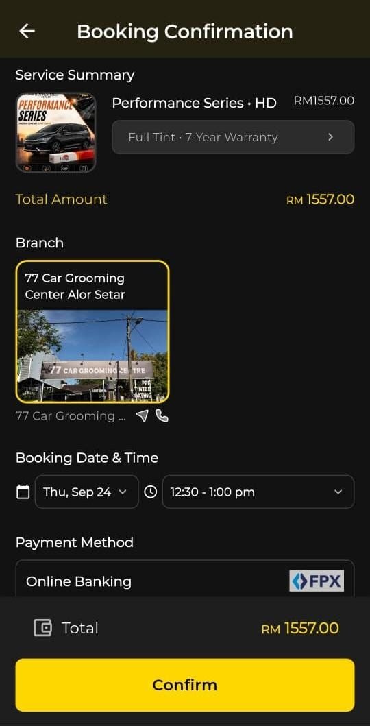 7G Car Care app — booking confirmation